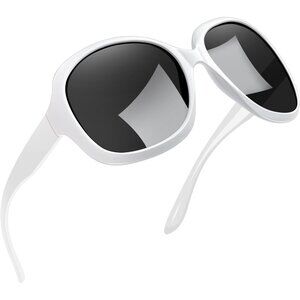 Women's Gloss White/Black Trendy Polarized Driving Sun Glasses UV Protective